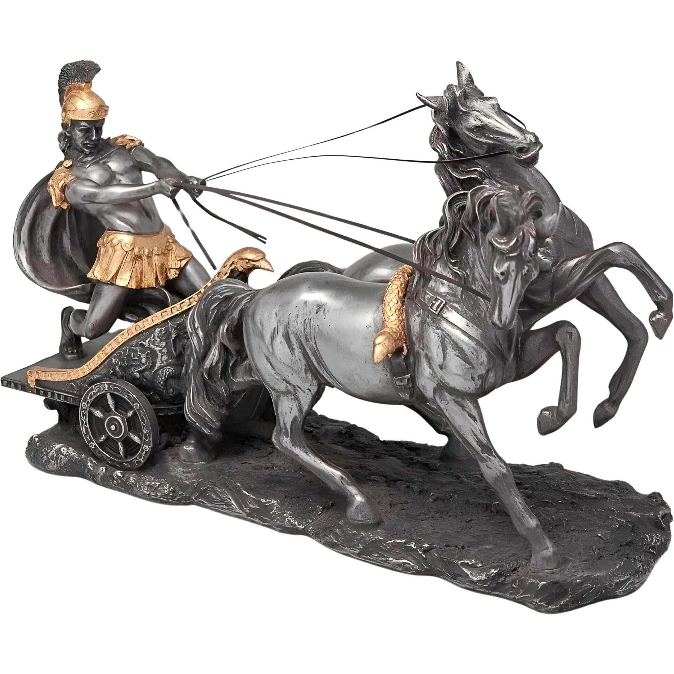 Roman Gladiator Chariot with Horses Statue | Animal Sculptures