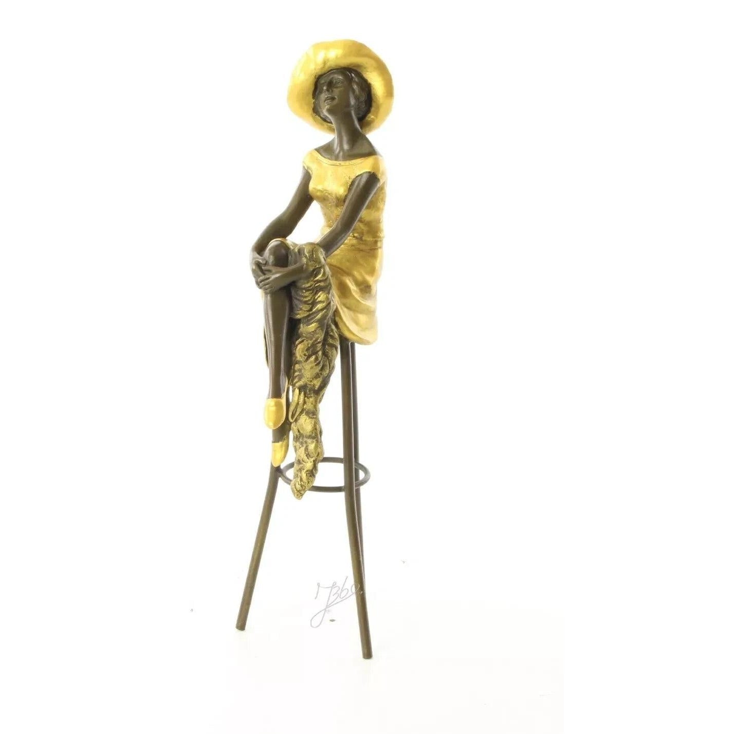 Seated Lady on Bar Stool | Handcrafted Bronze Decor | Gift Idea