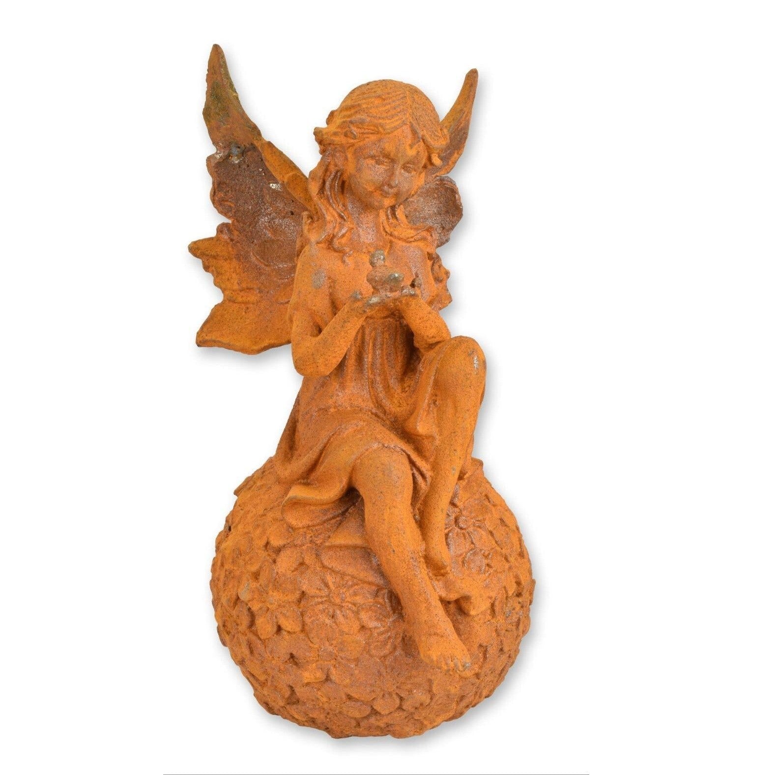 Rusty Cast Iron Figurine of a Fairy Sitting on Ball. Home Decor