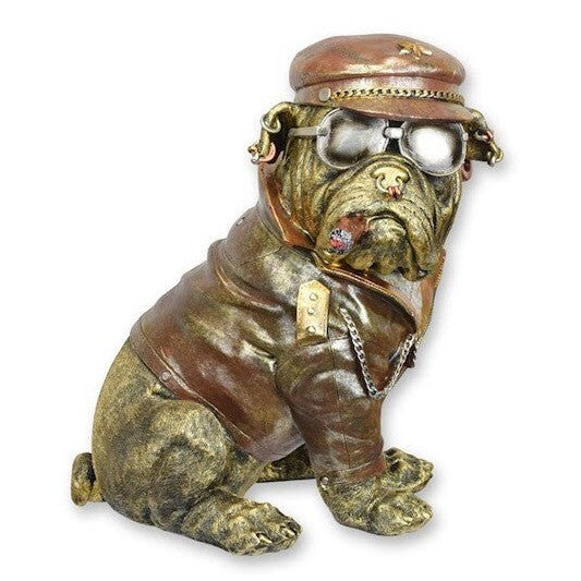 Resin Figurine of Dressed Bulldog with Cigar – Biker Dog Statue
