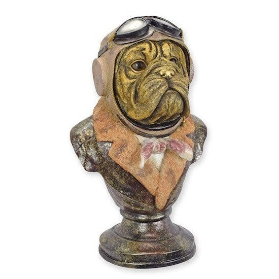 Resin Bust of a Bulldog Pilot in Vintage Aviator Outfit