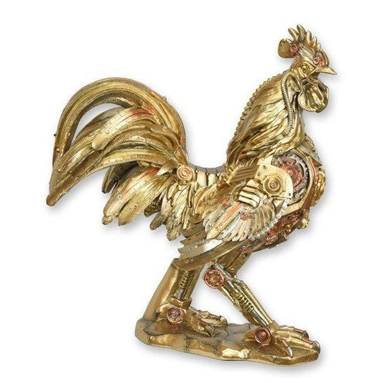 Steampunk Resin Figurine of a Rooster – Mechanical Gear Sculpture