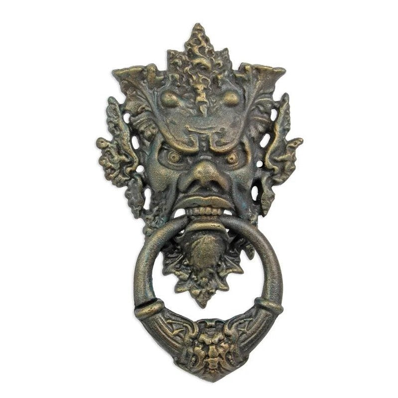 Guardian Demon Face Door Knocker | Handcrafted Cast Iron Decor