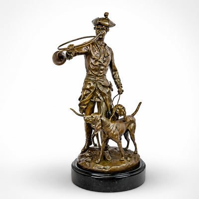Hunting Horn Dog Statue | Handcrafted Bronze Decor