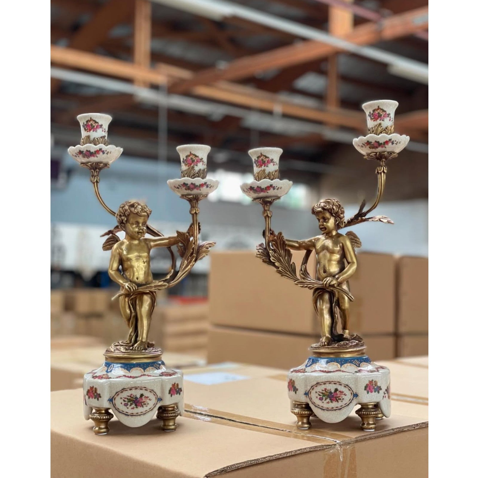 Angel Candelabra Pair | Handcrafted Brass Decor | Unique Home Accent