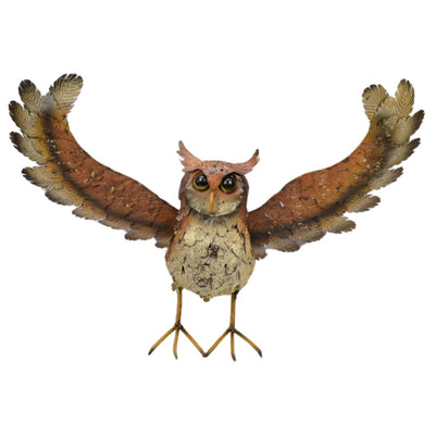 Metal Owl Sculpture with Spread Wings – Rustic Garden or Wall Decor