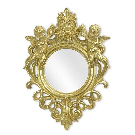 Cherub Ornate Wall Mirror | Handcrafted Brass Decor