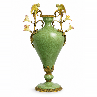Parrot Floral Amphora Vase | Handcrafted Porcelain Decor | Gift Idea