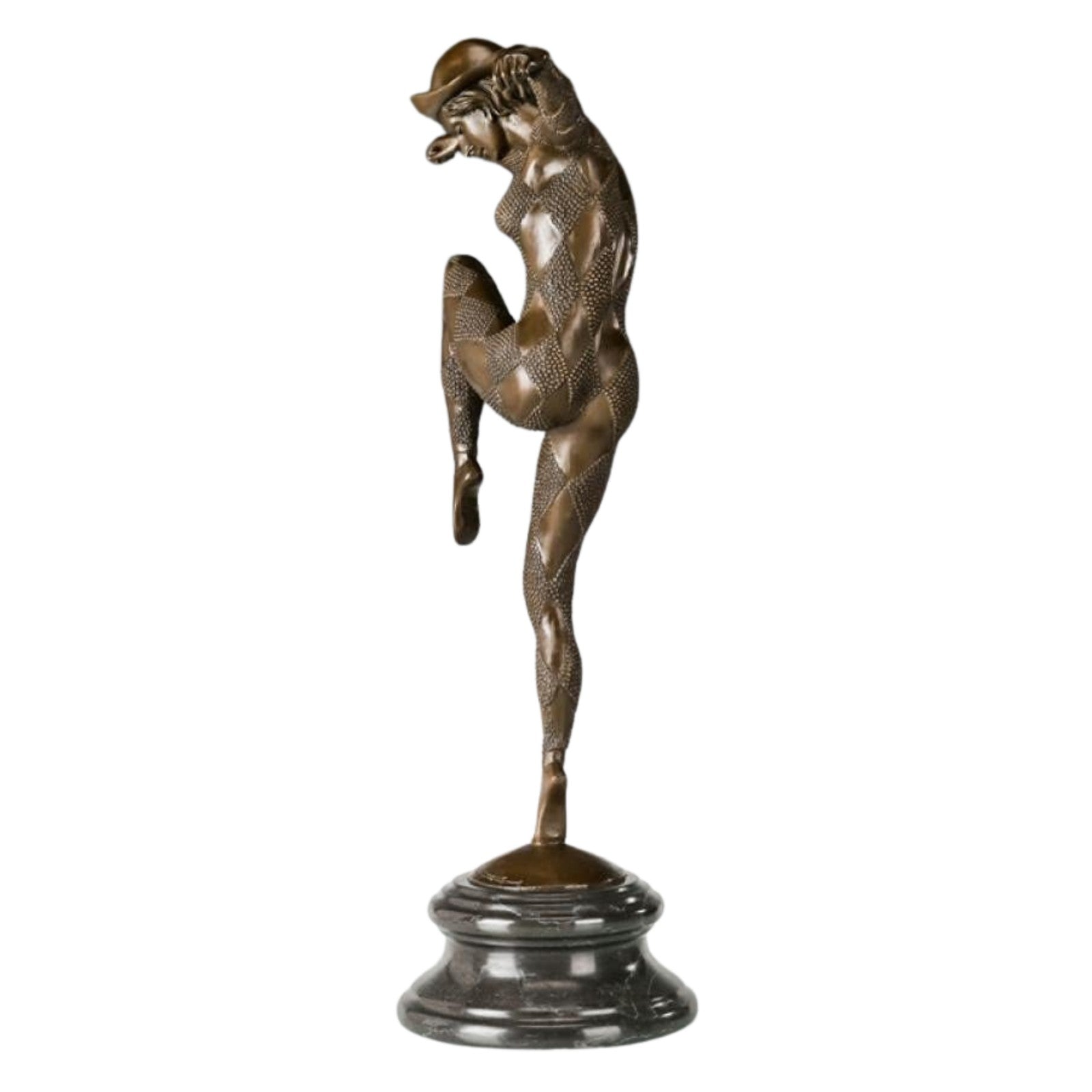 Large Bronze Sculpture of a Harlequin Dancer on Marble Base