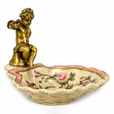 Cherub Floral Serving Bowl | Handcrafted Bronze Decor | Gift Idea