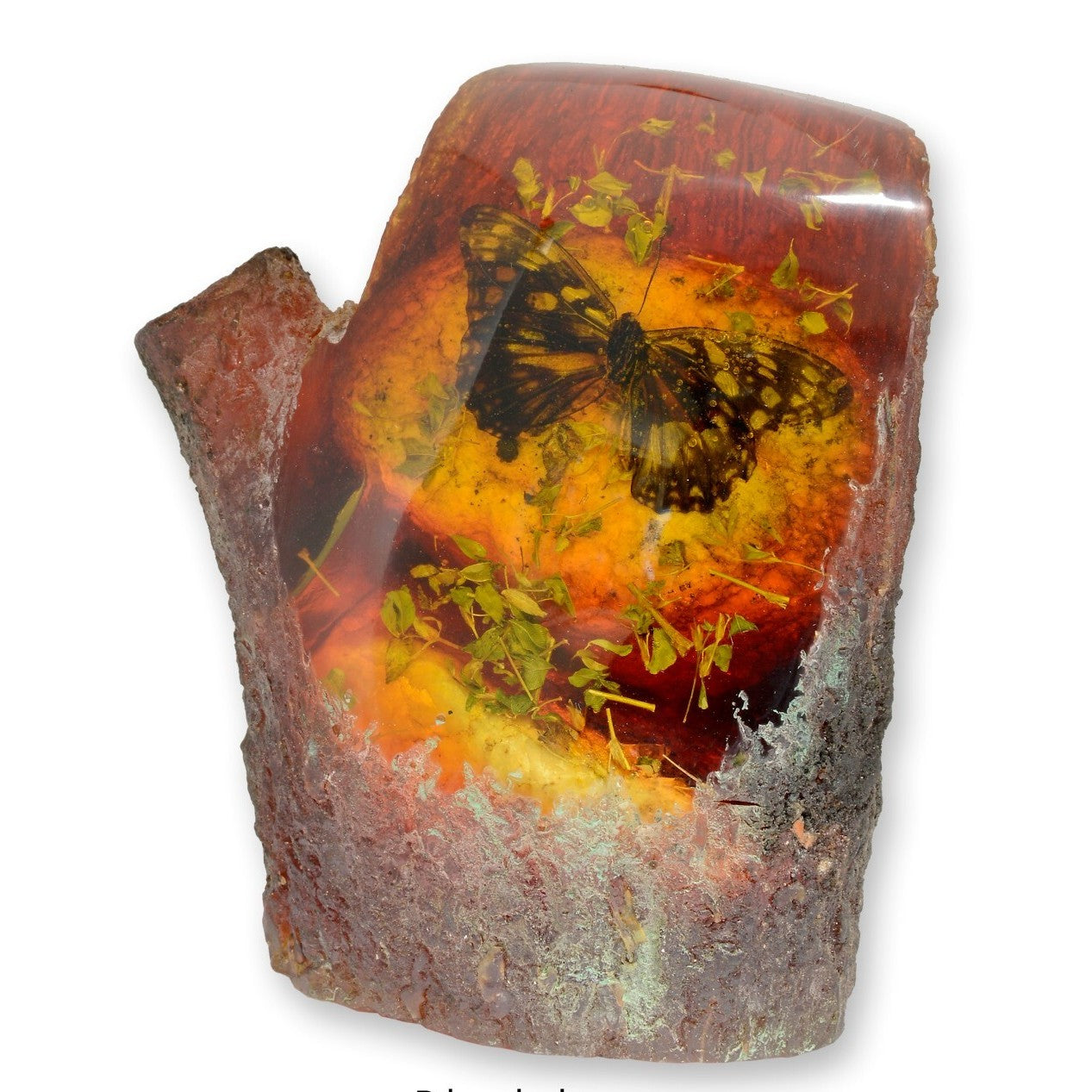 Butterfly in Resin Branch Ornament – Natural Amber Look, Large Stock
