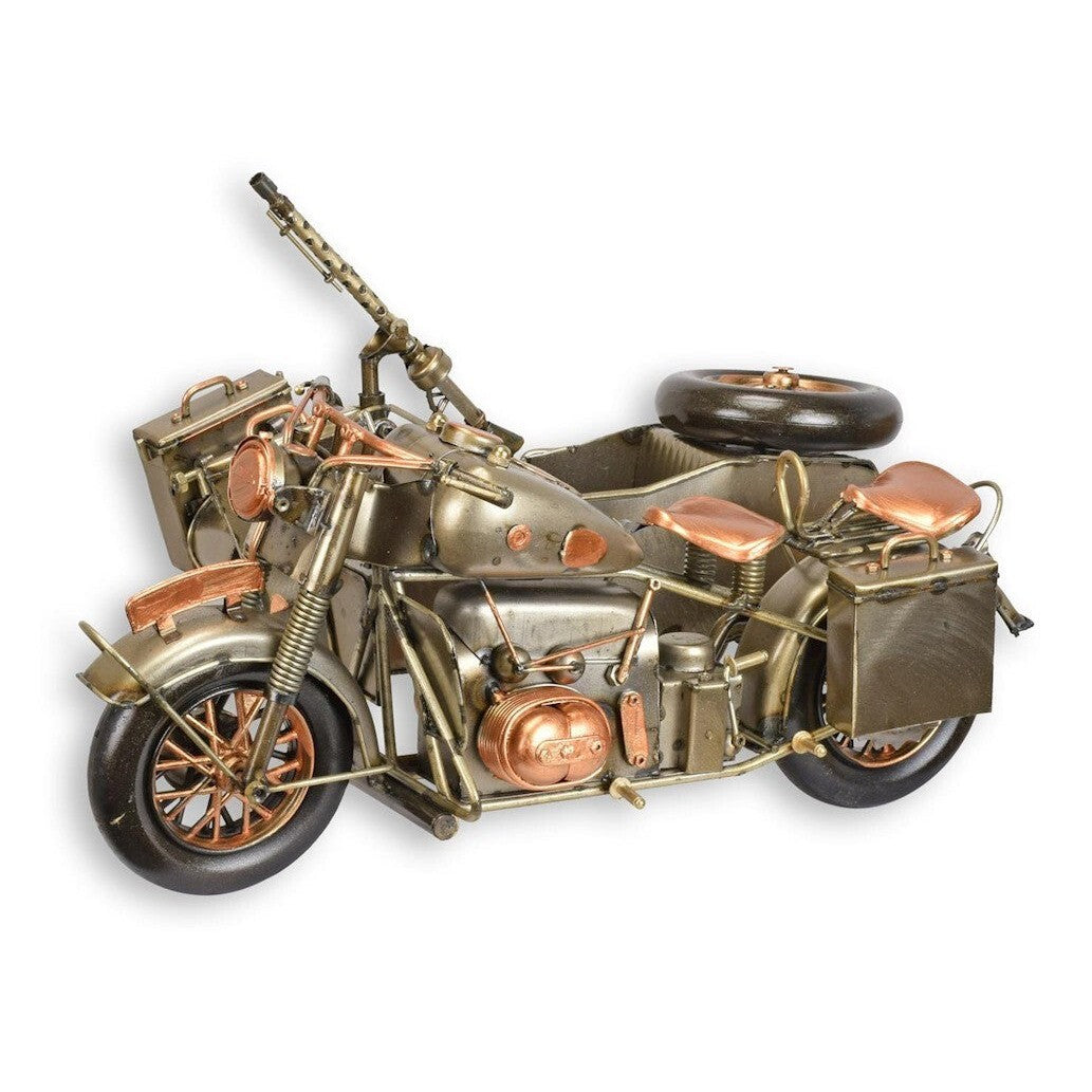 Vintage Tin Military Motorcycle with Sidecar – Metal Collectible