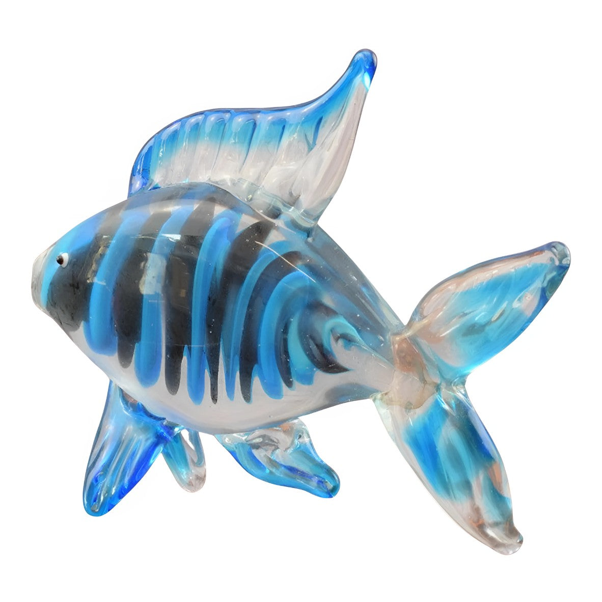 Murano Style Hand-Blown Glass Fish Figurine – Blue & Clear Art