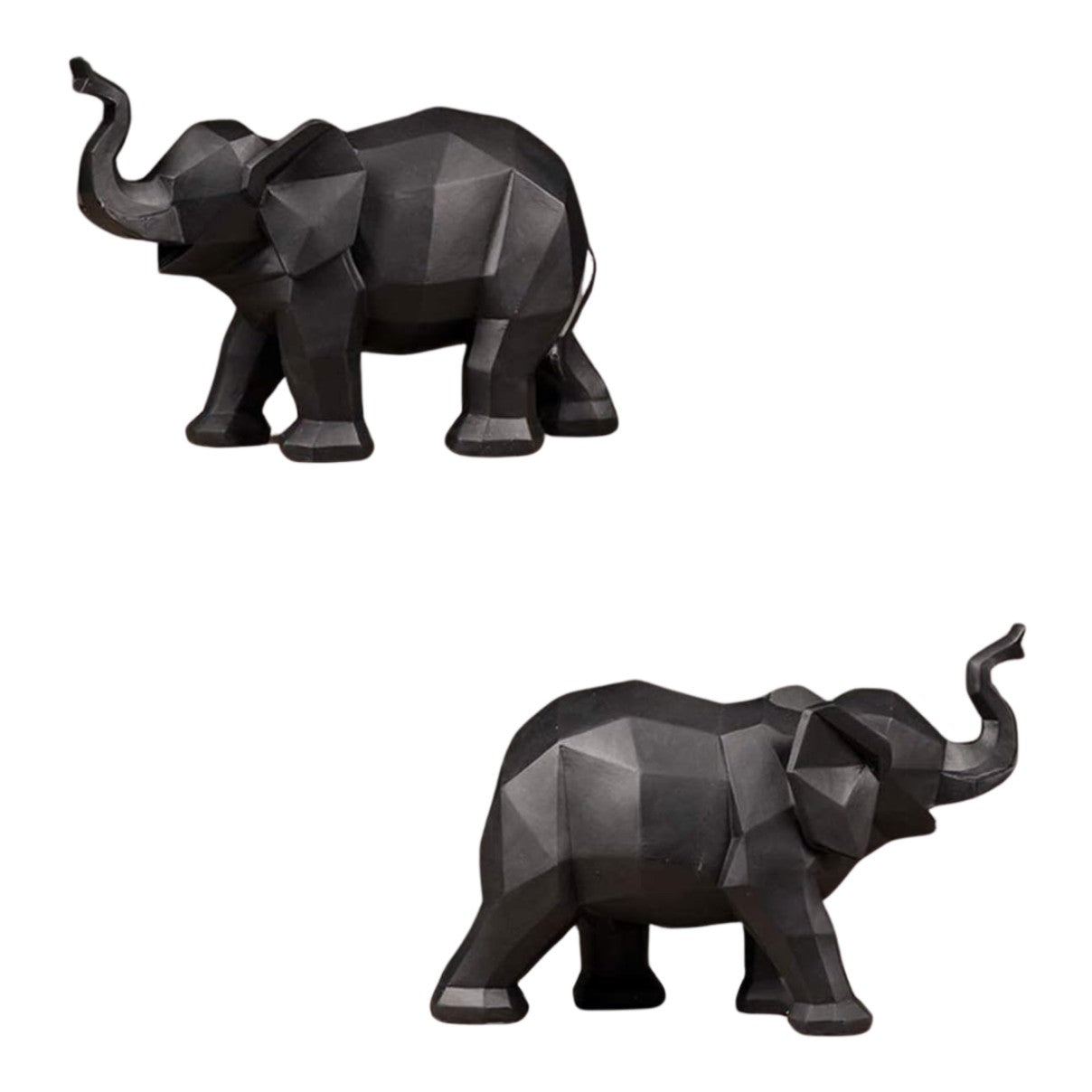 Modern Black Polygonal Elephant Figurine – Resin Sculpture