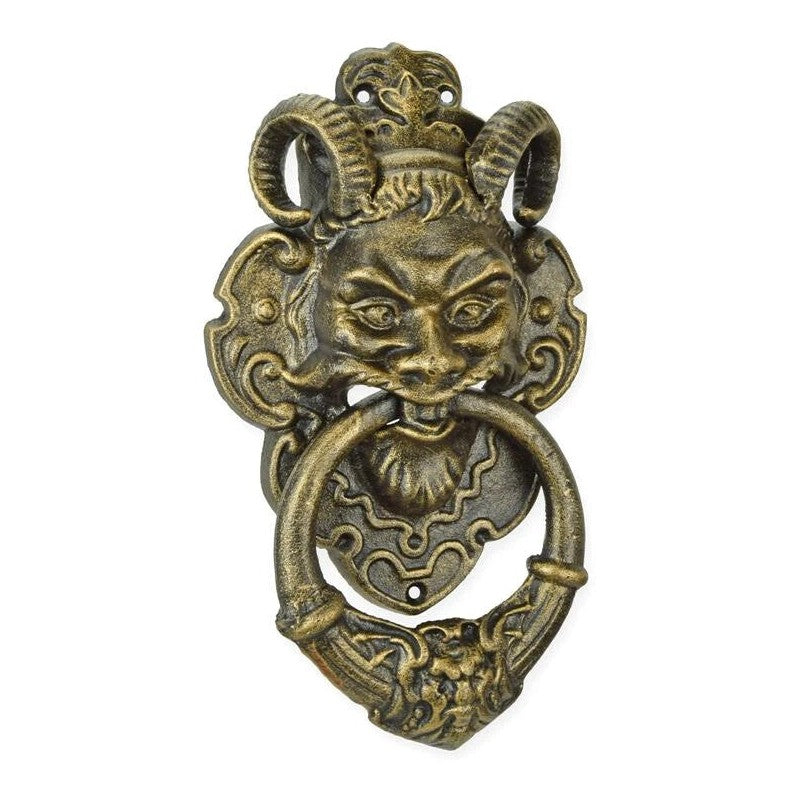 Ram Horn Satyr Door Knocker | Handcrafted Cast Iron Decor