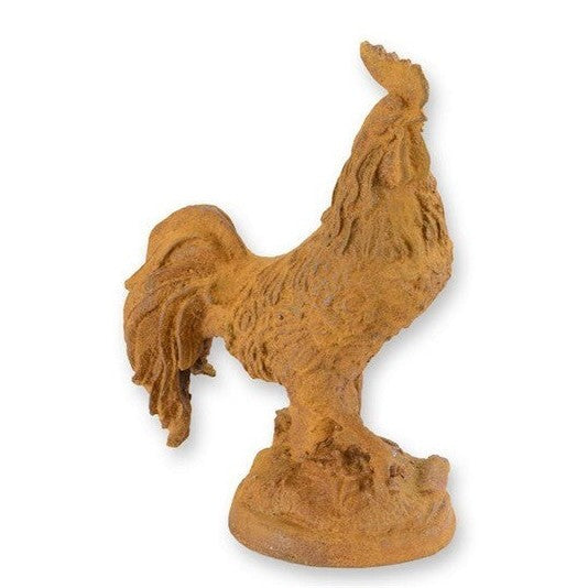 Rusty Cast Iron Figurine of a Rooster. Garden Decor, Animal Sculptures