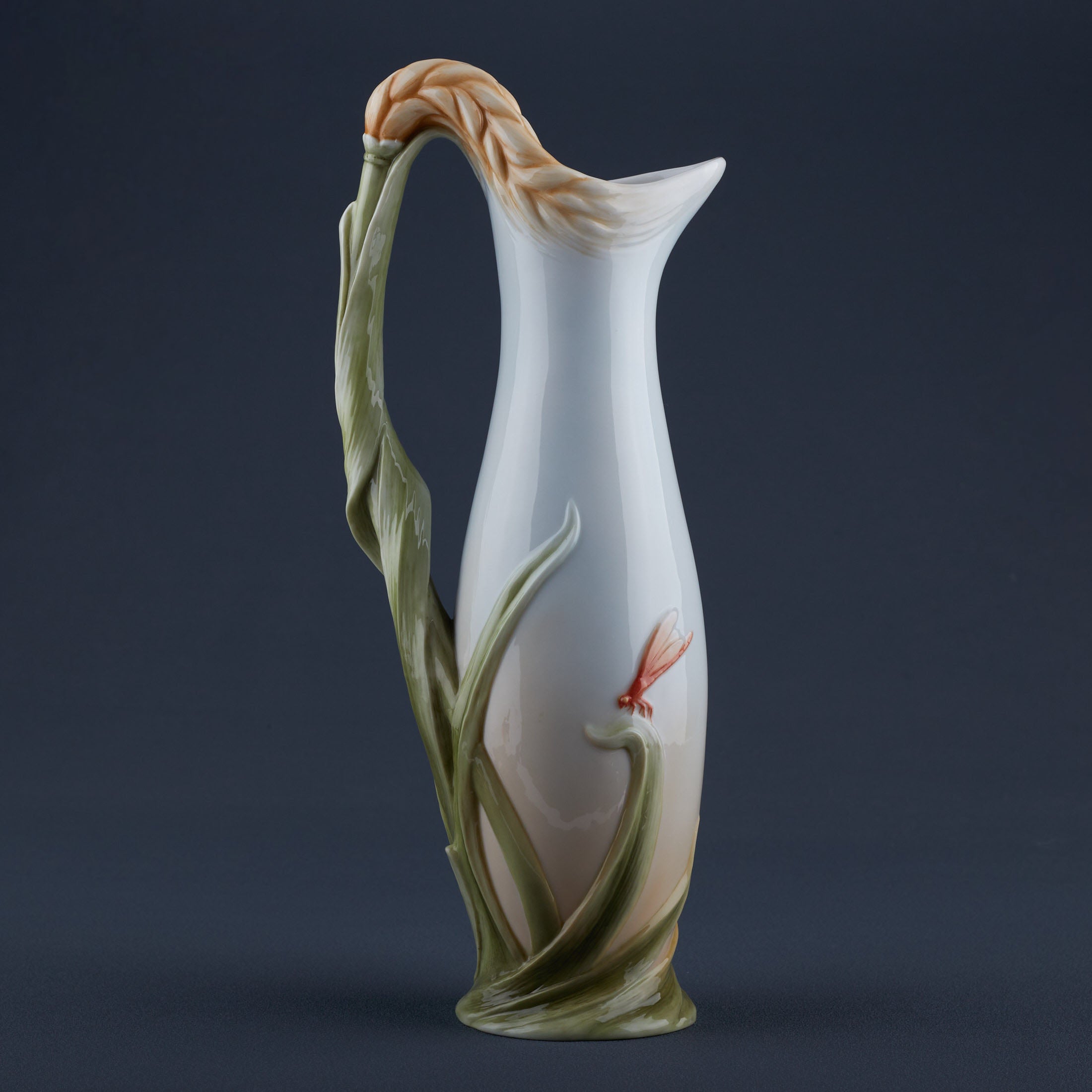 Wheat Stalk and Dragonfly Pitcher Vase