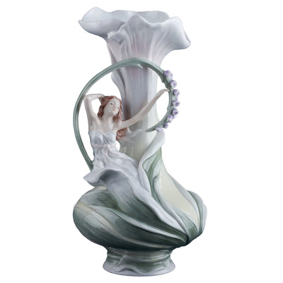 Art Nouveau Maiden and Bluebell Flowers Porcelain Vase