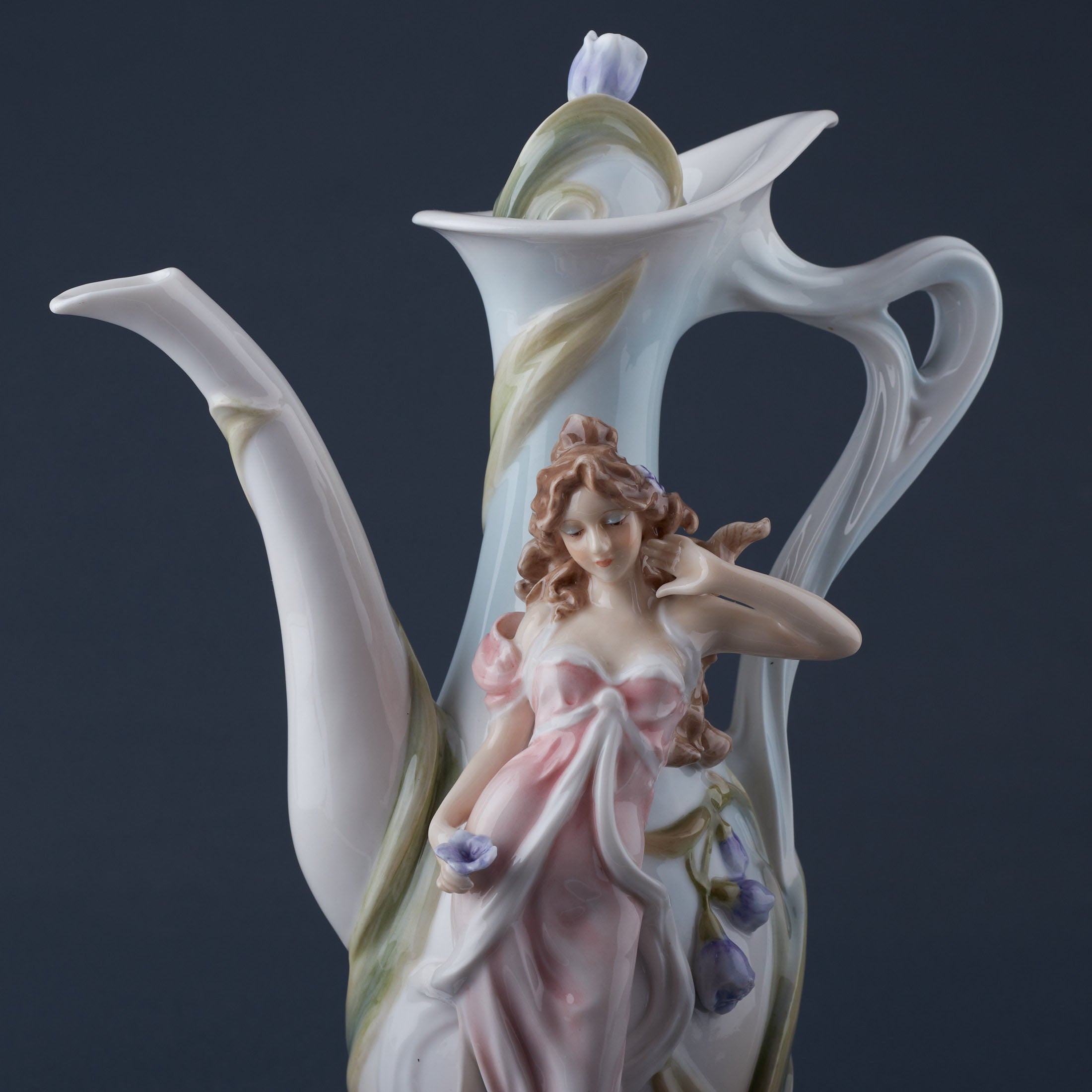 Maiden With Purple Freesia Teapot Vase Decor