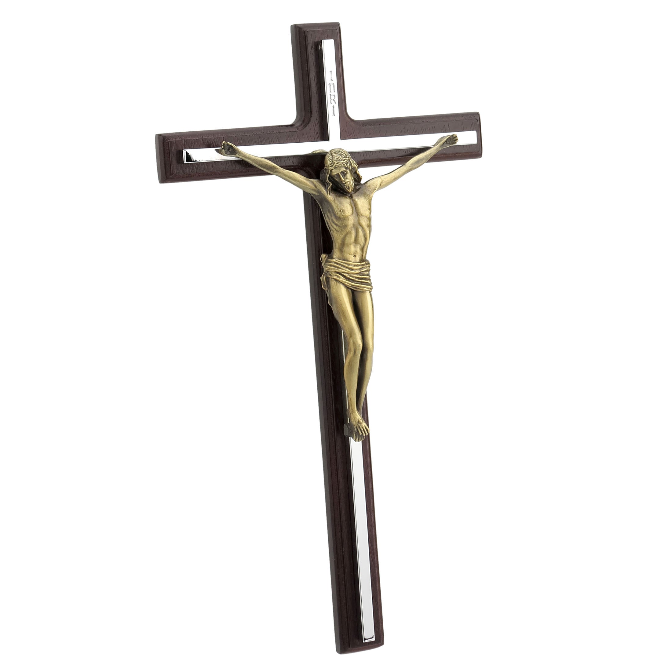 Crucifix Wall Plaque Silver Finish Cross And Bronze Jesus On Wood