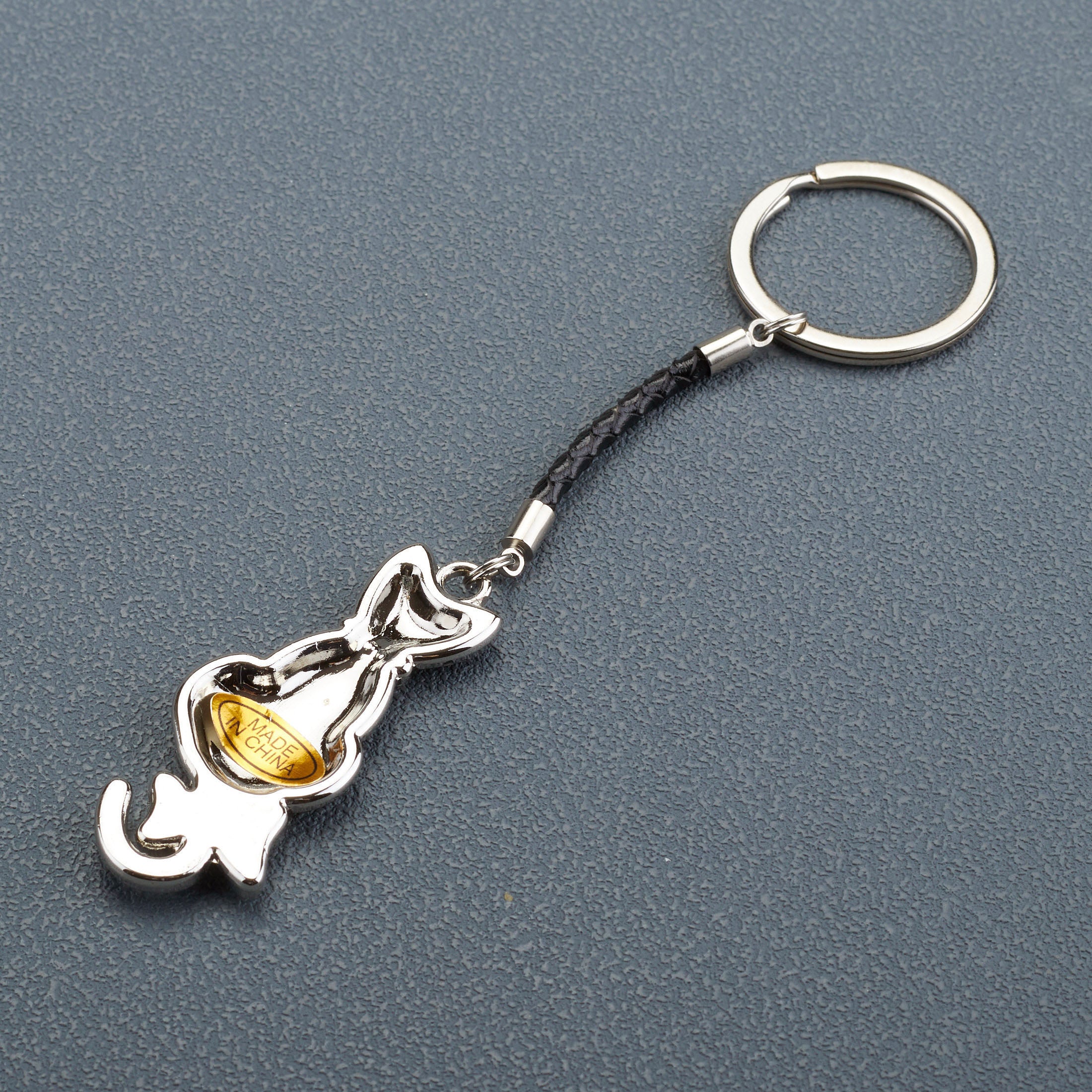 Cat With Tail Ribbon Keychain (Black)