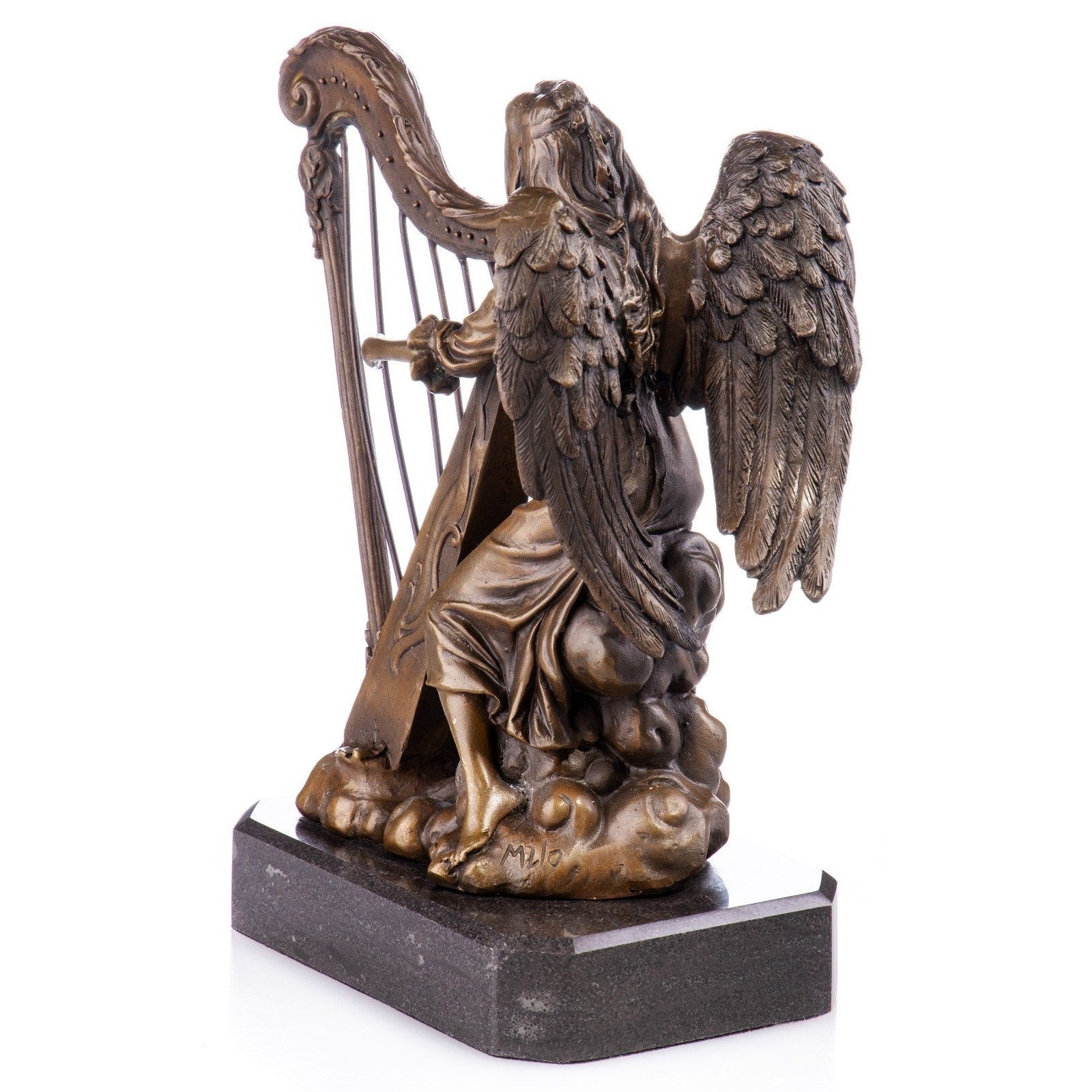 Angel Playing Harp | Handcrafted Bronze Decor | Gift Idea