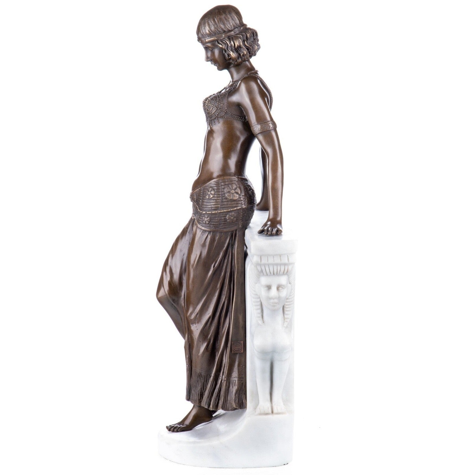 Art Deco Lady by Marble Pedestal | Handcrafted Bronze Decor