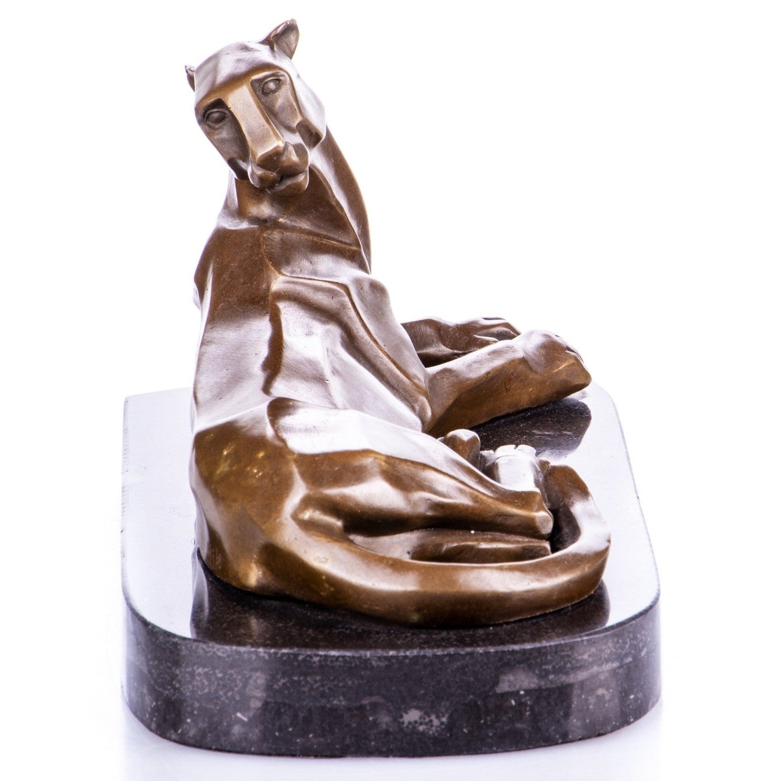 Reclining Geometric Panther | Handcrafted Bronze Decor