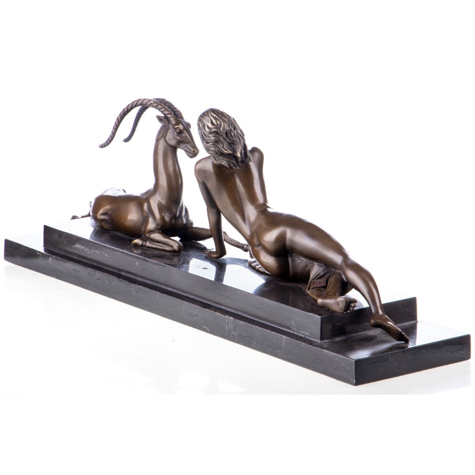 Reclining Woman with Gazelle | Handcrafted Bronze Decor