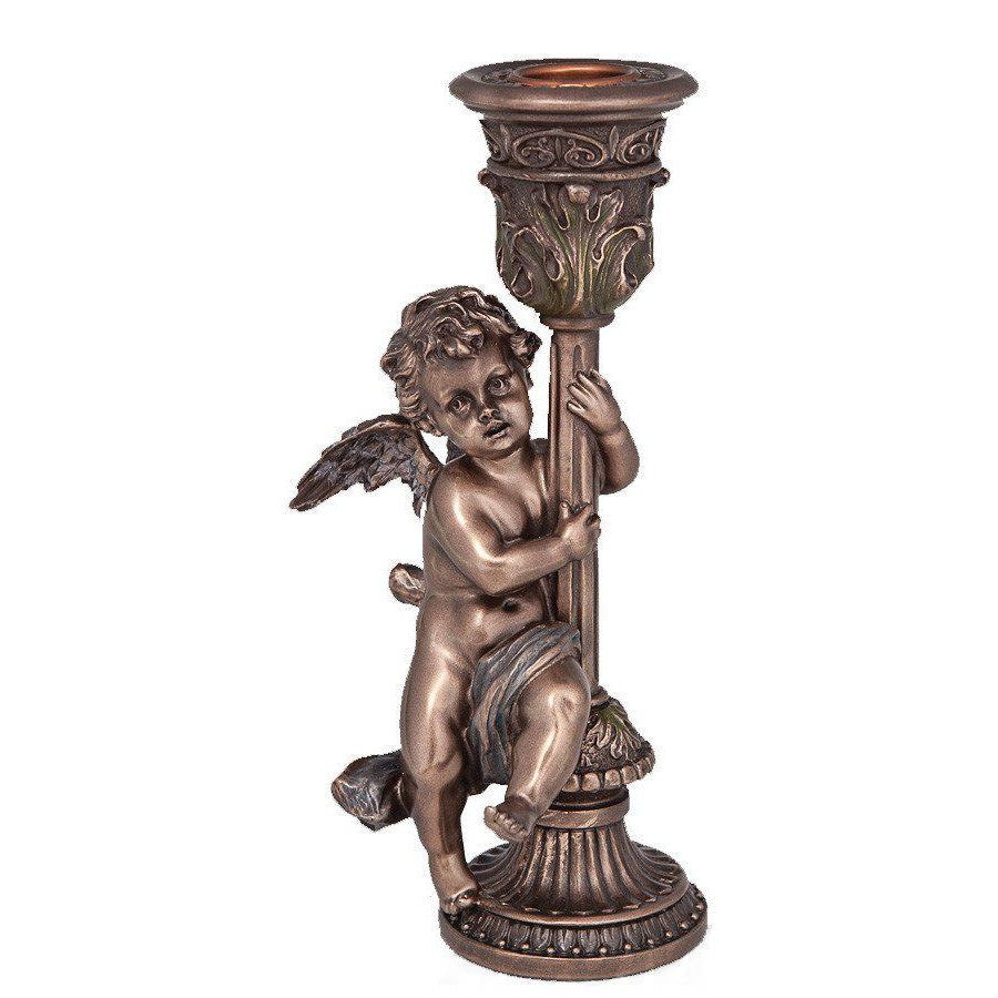 Cherub Candle Holder Statue | Handcrafted Bronze Decor