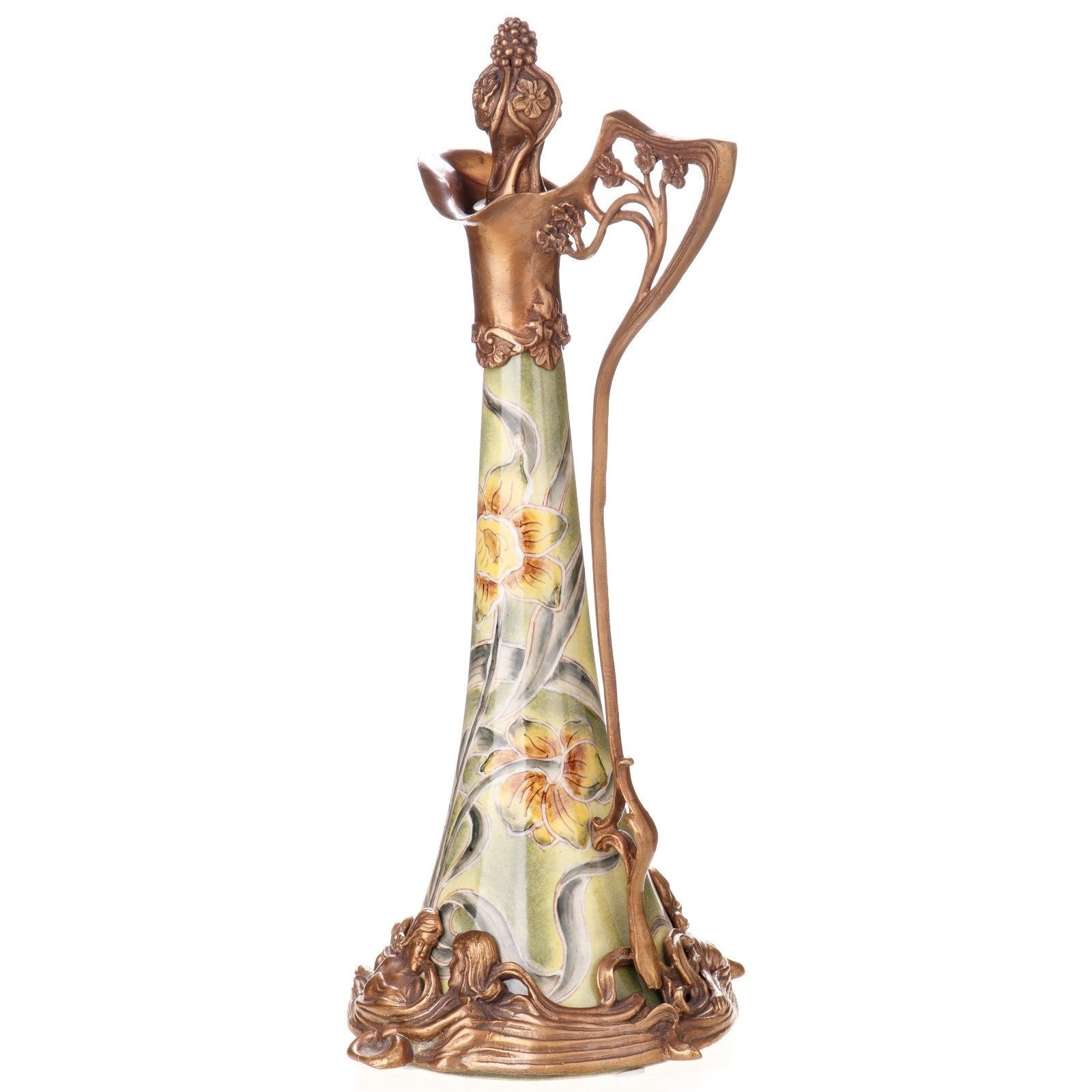 Art Nouveau Floral Ewer Vase | Handcrafted Bronze Decor