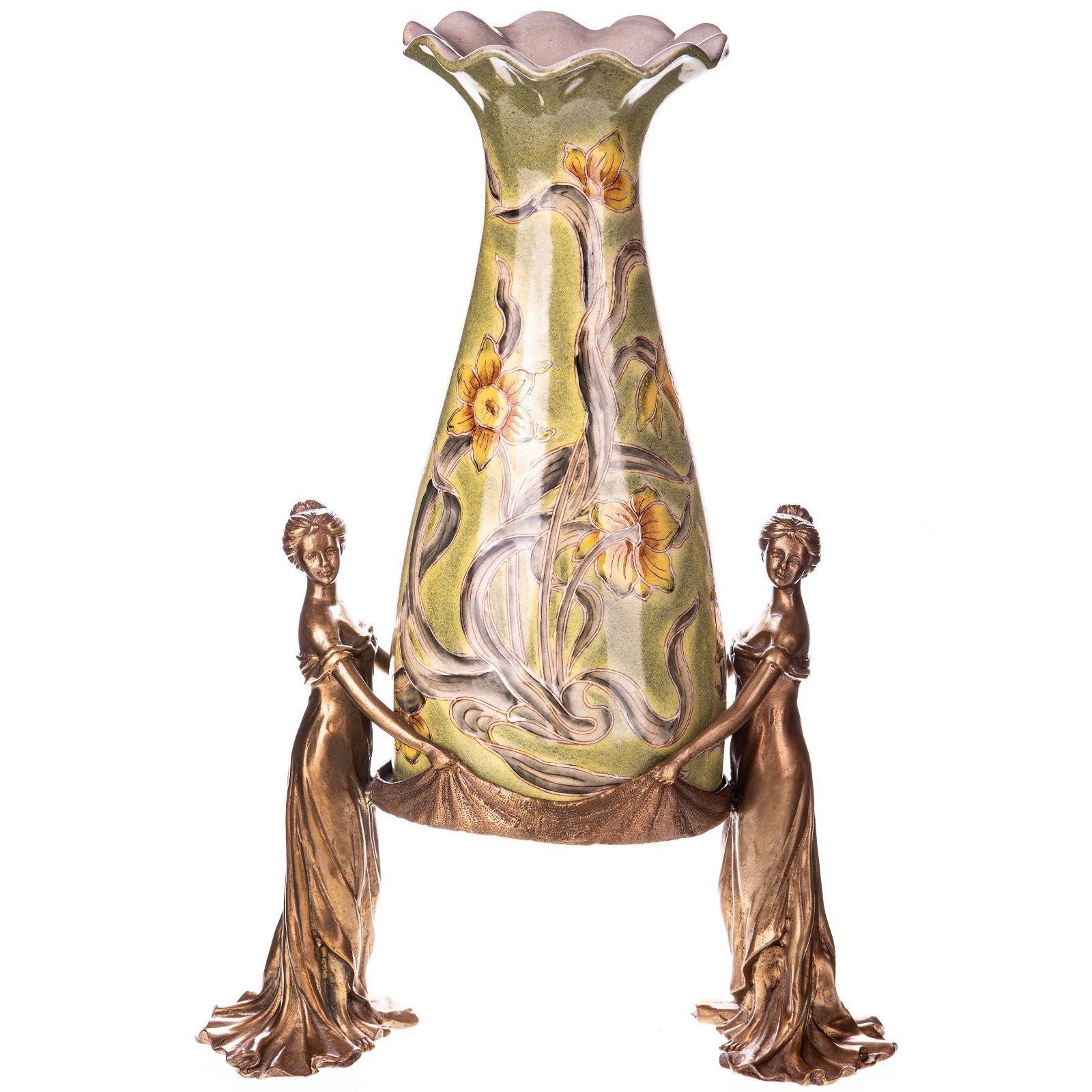 Art Nouveau Floral Vase Stand | Bronze Decor | Unique Home Accent