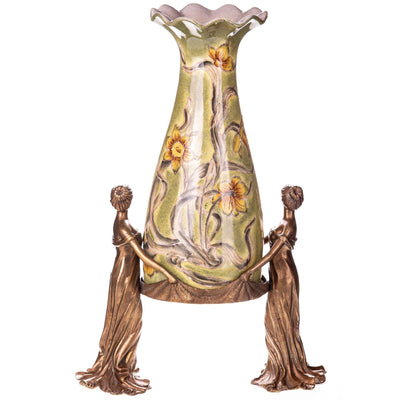 Art Nouveau Floral Vase Stand | Bronze Decor | Unique Home Accent