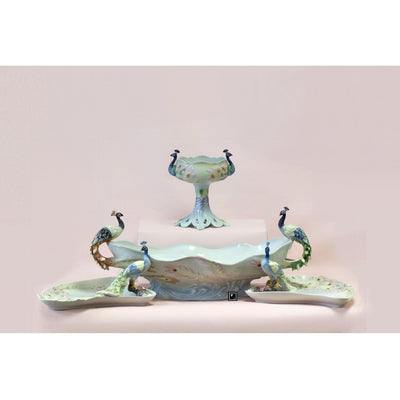 Peacock Porcelain Centerpiece Set | Handcrafted Porcelain Decor