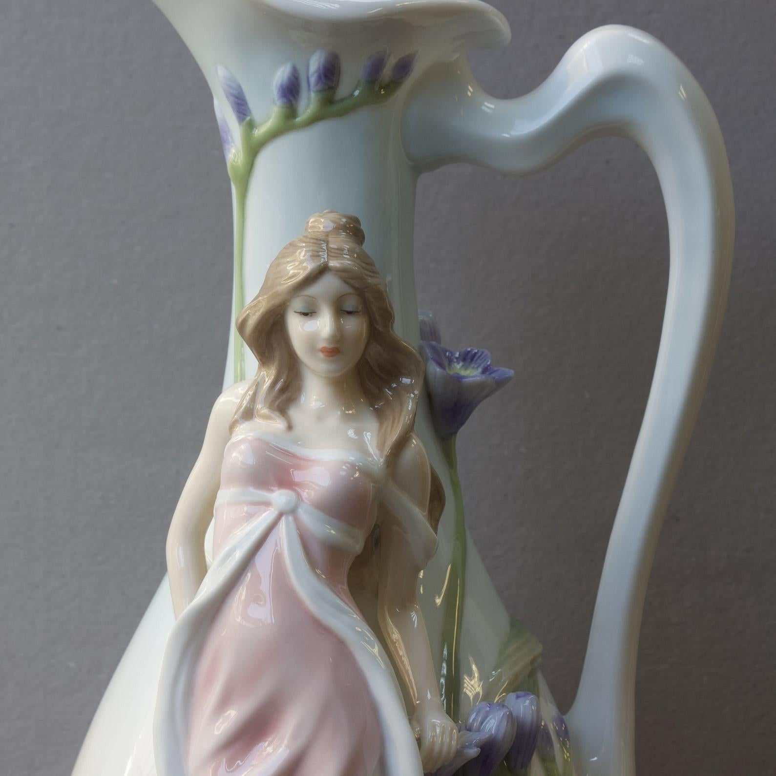 Art nouveau Style Pale Blue Porcelain Vase - Nymph with Blue Iris