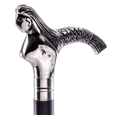Walking stick with brass knob in the shape of a mermaid
