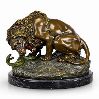 Lion and Serpent | Handcrafted Bronze Decor | Unique Home Accent