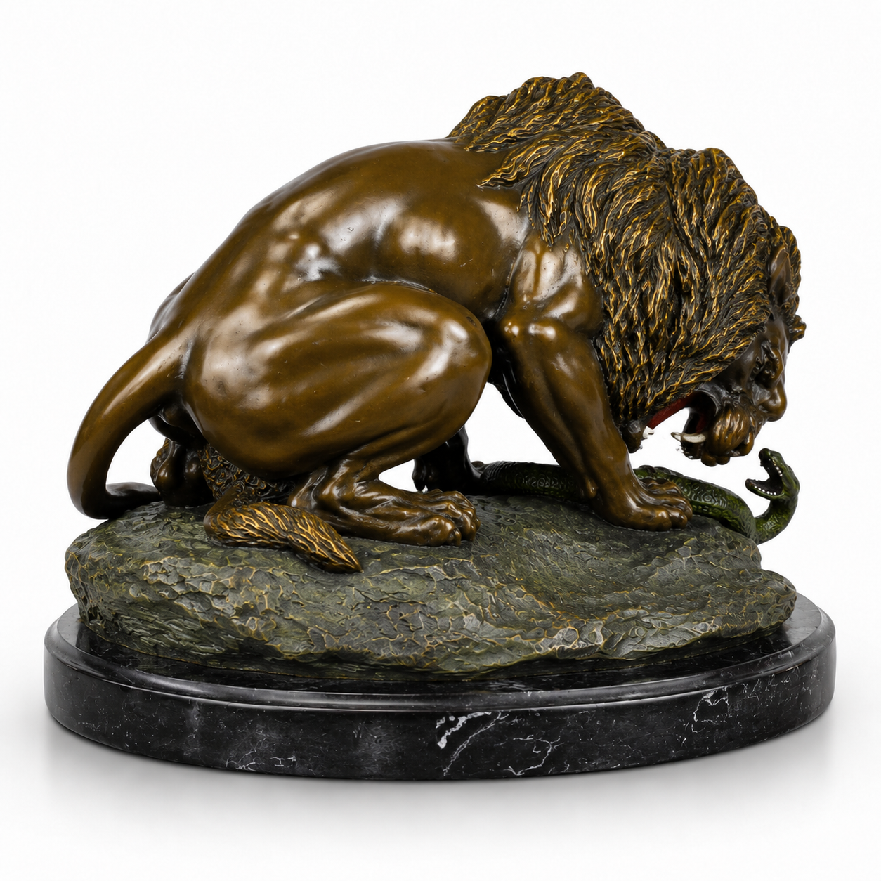 Lion and Serpent | Handcrafted Bronze Decor | Unique Home Accent
