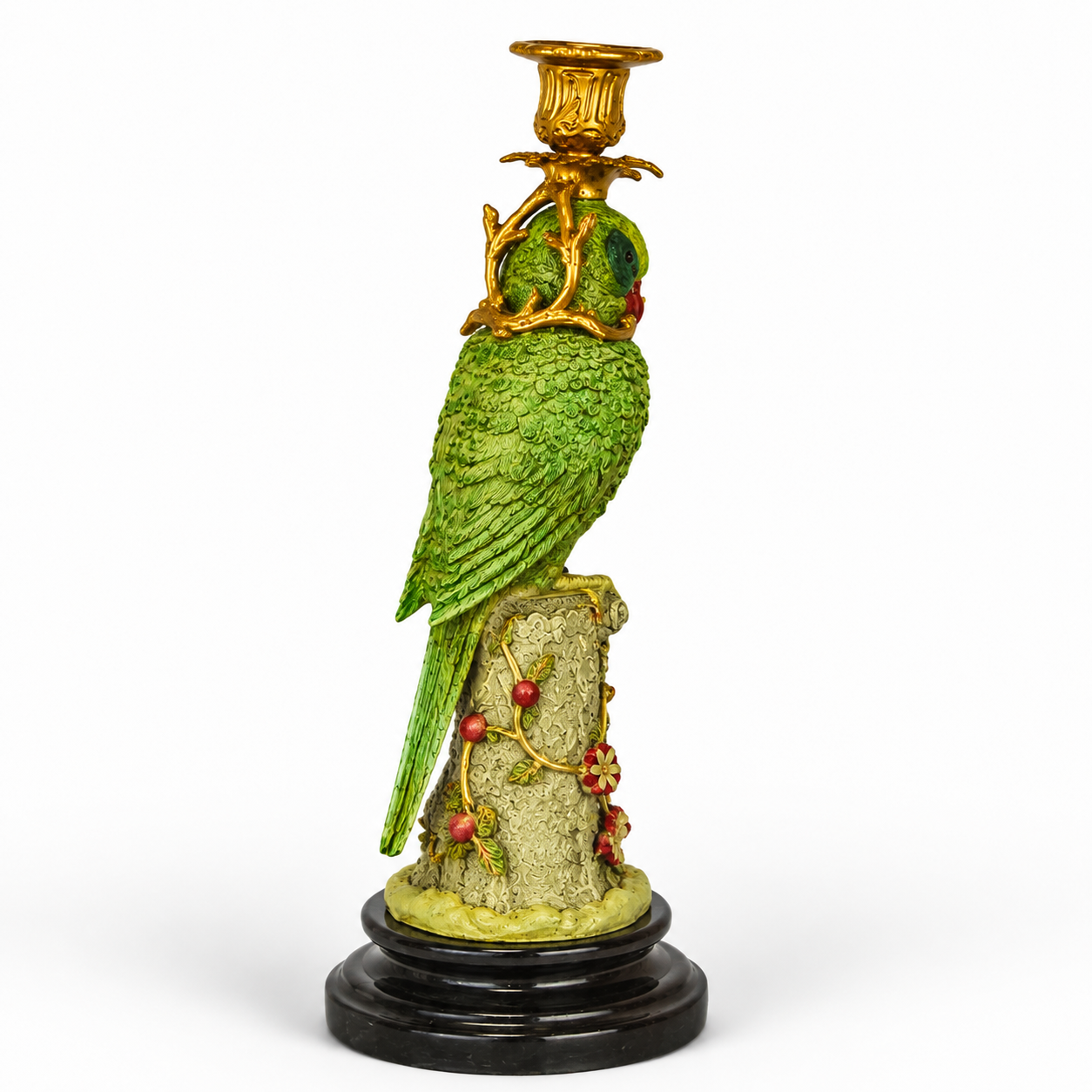 Bronze Parrot Candle Holder - Full Color | Handcrafted Bronze Decor