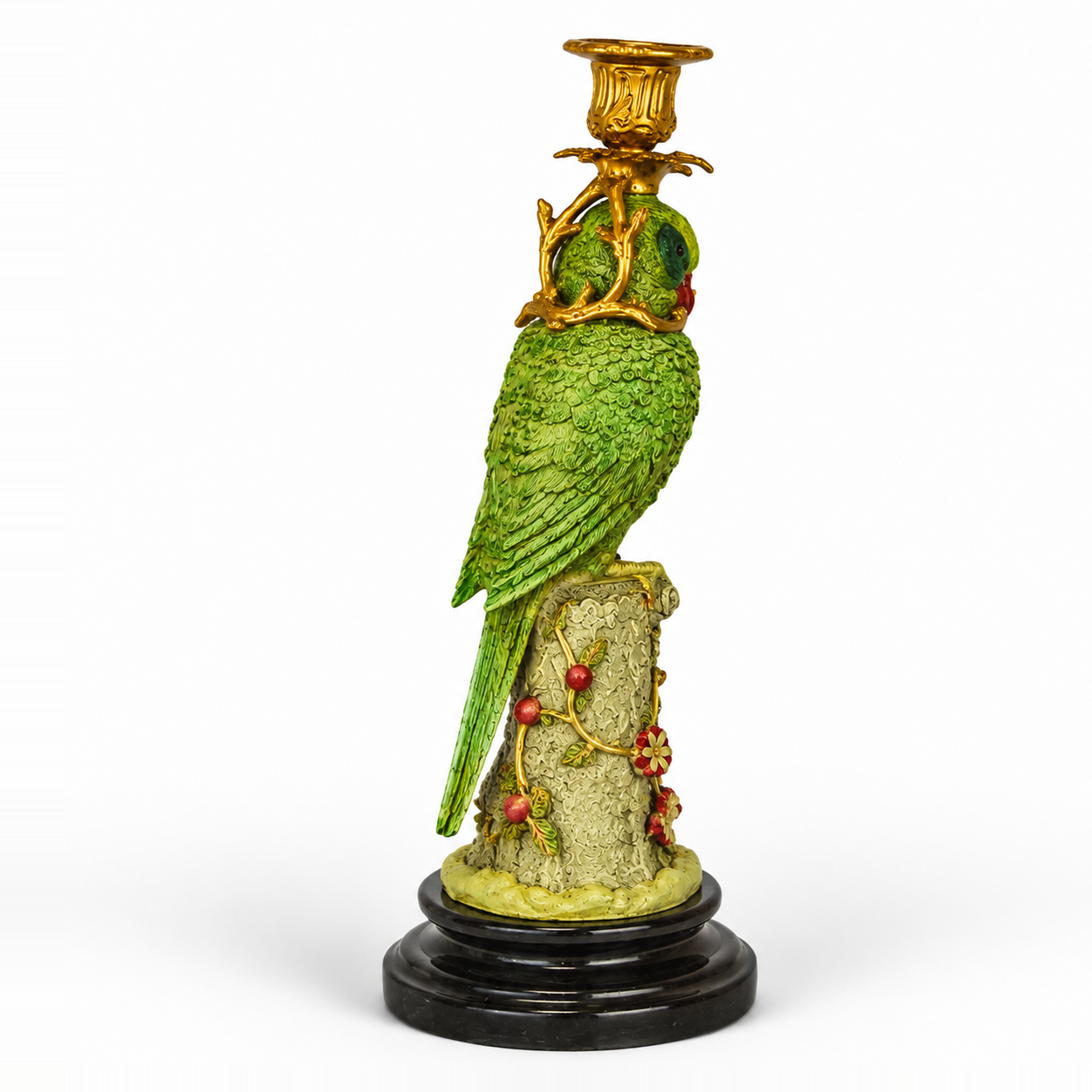 Bronze Parrot Candle Holder - Full Color | Handcrafted Bronze Decor