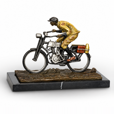 Bronze Sculpture of a Vintage Motorcyclist in Motion, Figurines & Stat
