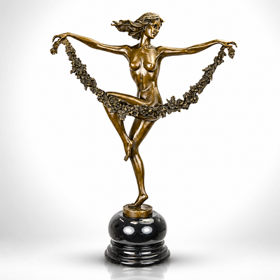 Bronze Sculpture of a Graceful Dancer with Floral Garland