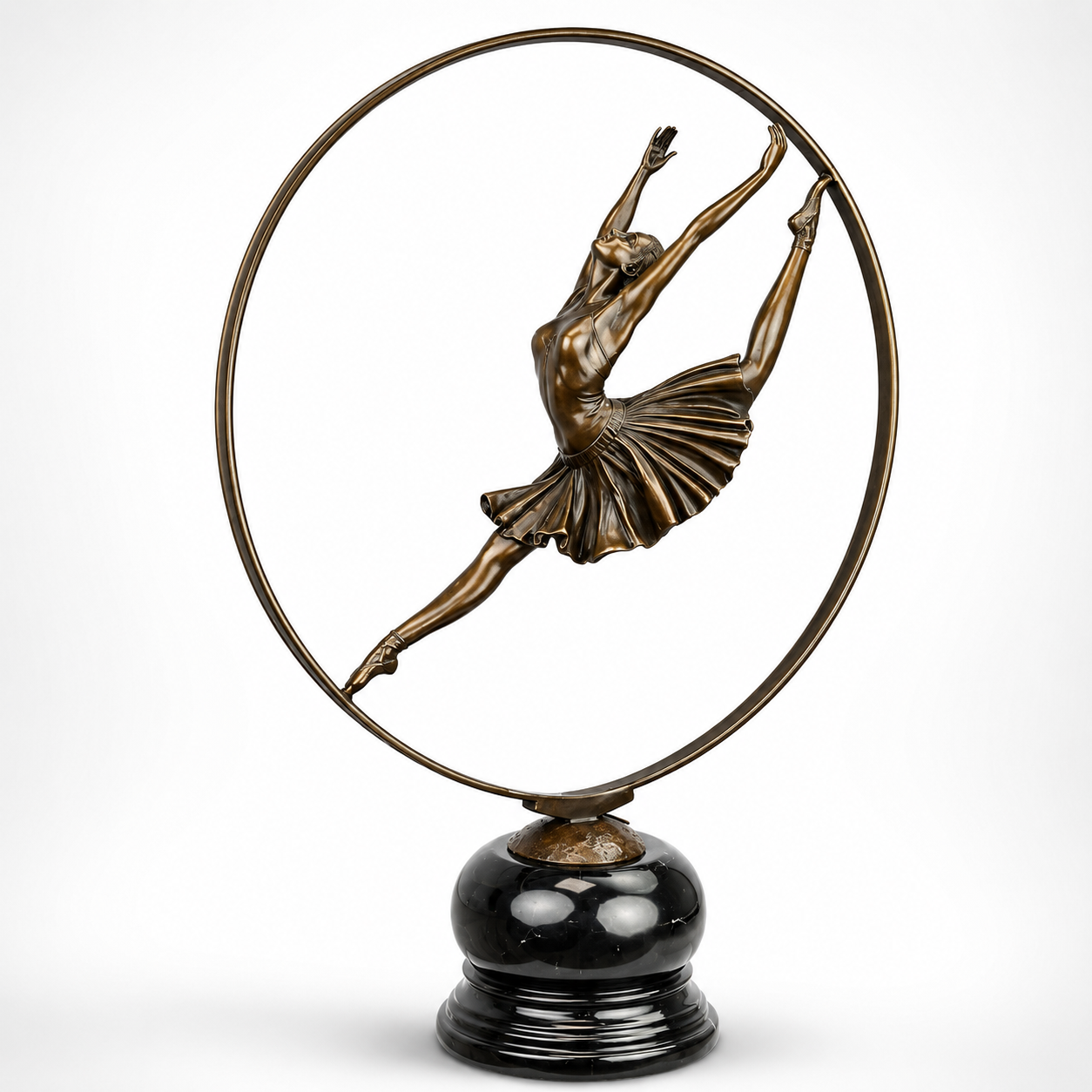 Bronze Sculpture of a Ballerina Dancing Within a Ring of Grace