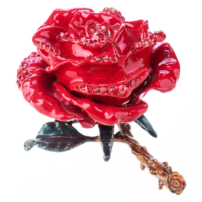Pill box made of enamelled pewter and gemstones in the shape of a rose