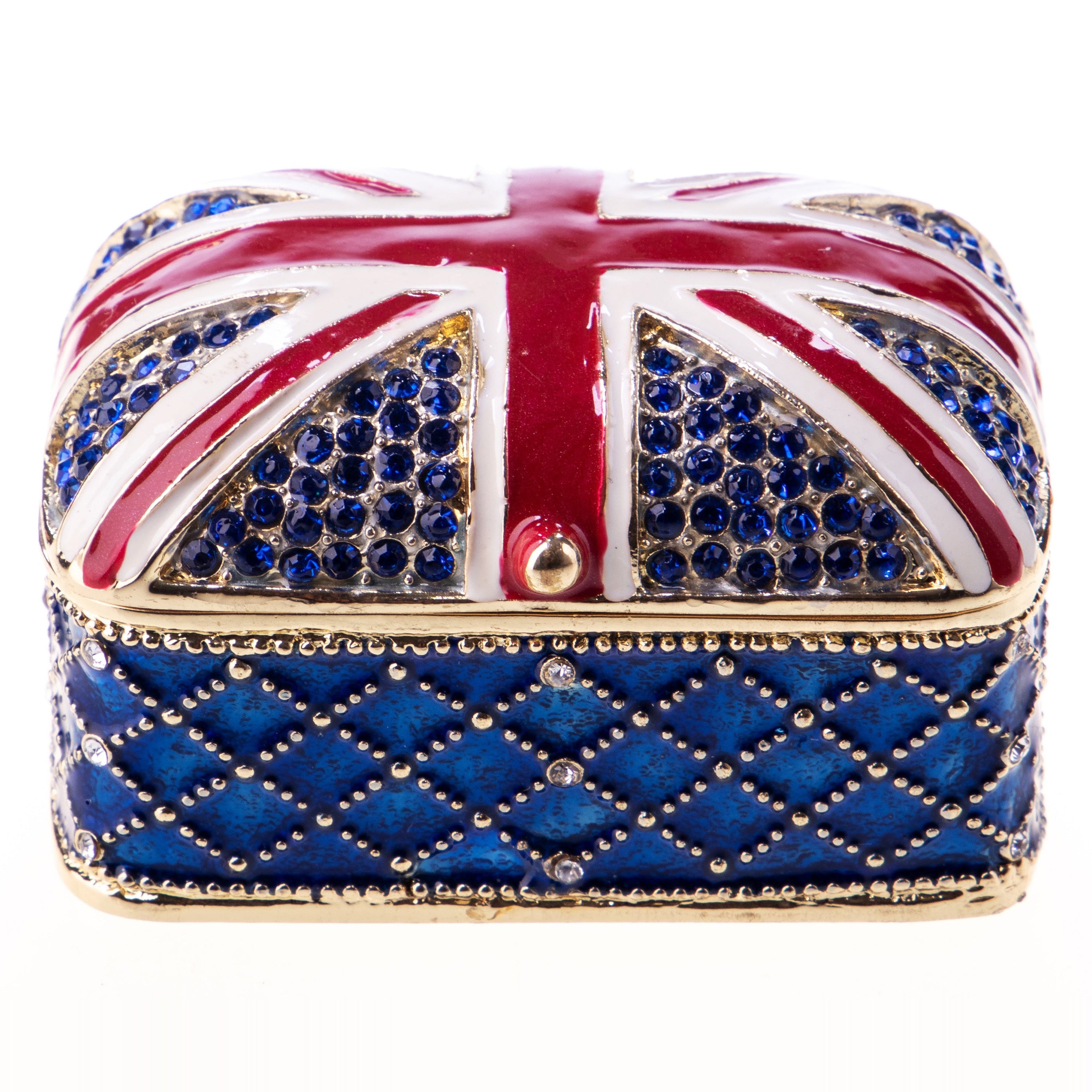 Pill box made of enamelled pewter and gemstones with a British flag