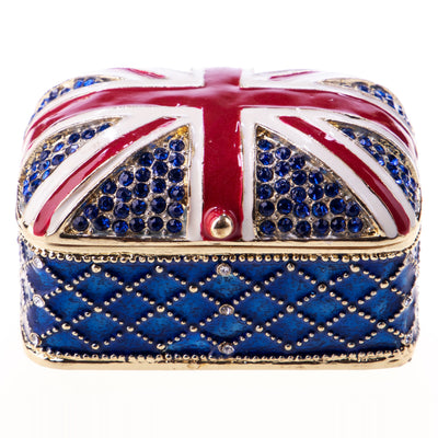 Pill box made of enamelled pewter and gemstones with a British flag
