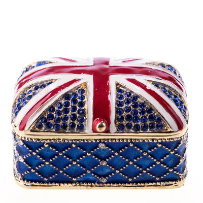 Pill box made of enamelled pewter and gemstones with a British flag