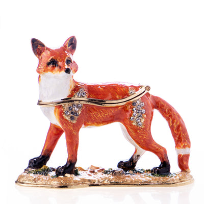 Pill box made of enamelled pewter and gemstones in the shape of a fox