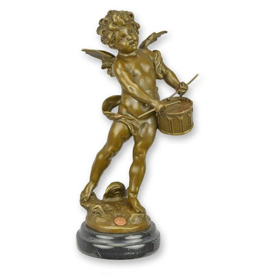 Putto Playing Drums Bronze Sculpture