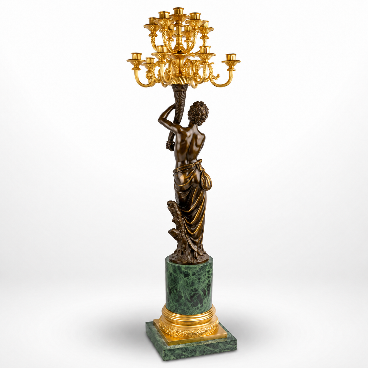 Thirteen-light Bronze Figural Candelabrum on Marble Base